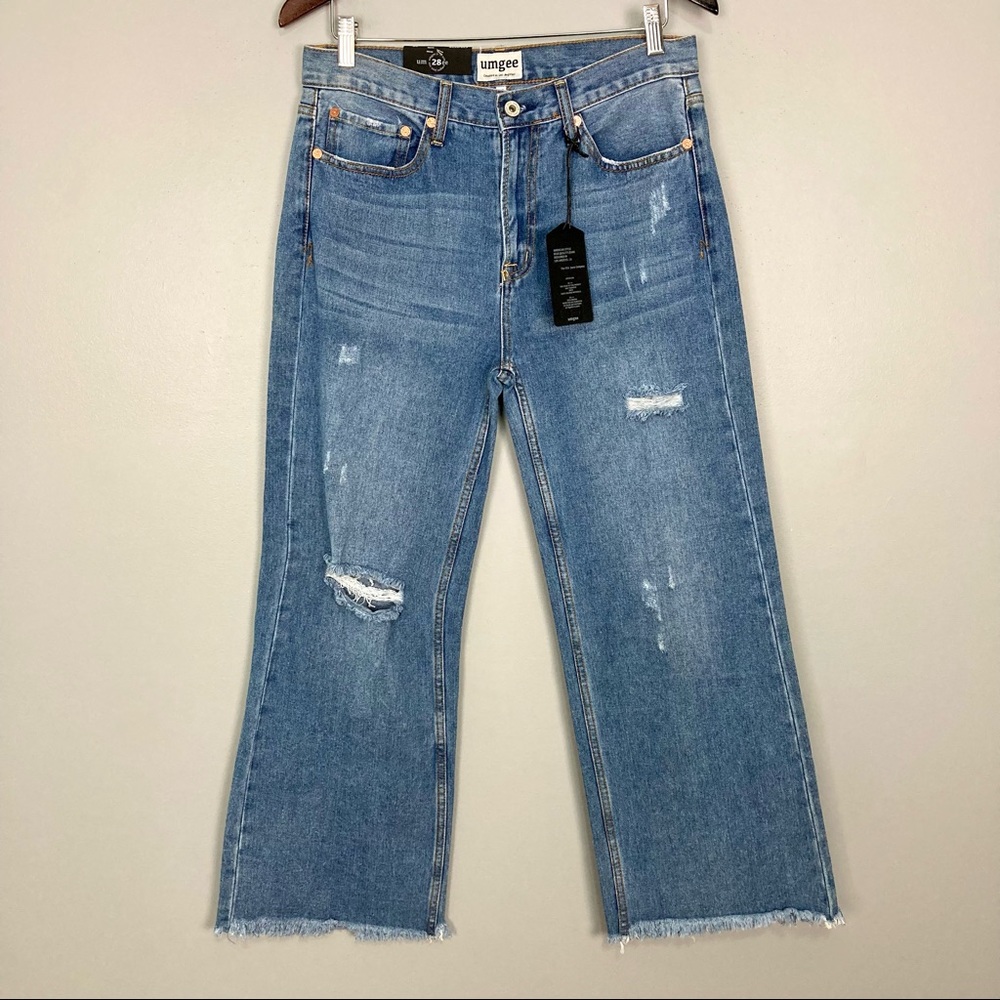 Umgee Wide Leg Culotte Jeans Women’s Size 28 Distressed Crop Raw Frayed Hems